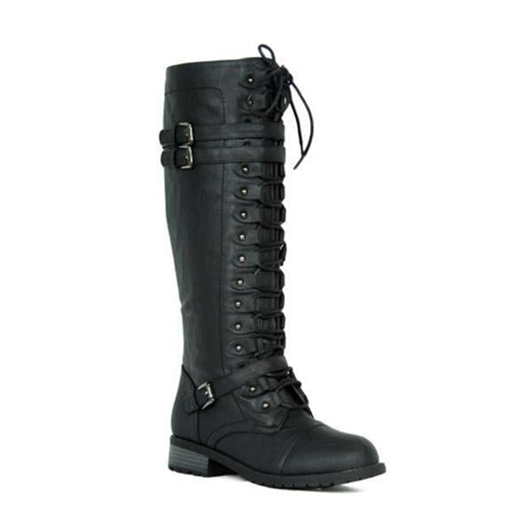 autumn winter vintage flat lace up mid calf boots