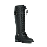 autumn winter vintage flat lace up mid calf boots