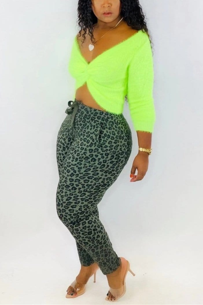 casual leopard print pants set