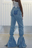 fashion wide leg bandage patchwork flared jeans only jeans