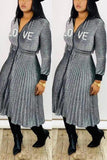 fashion velvet embroidered pleated dress