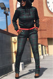 sport plaid print hooded two piece suit