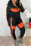 casual stitching hooded zipper two piece