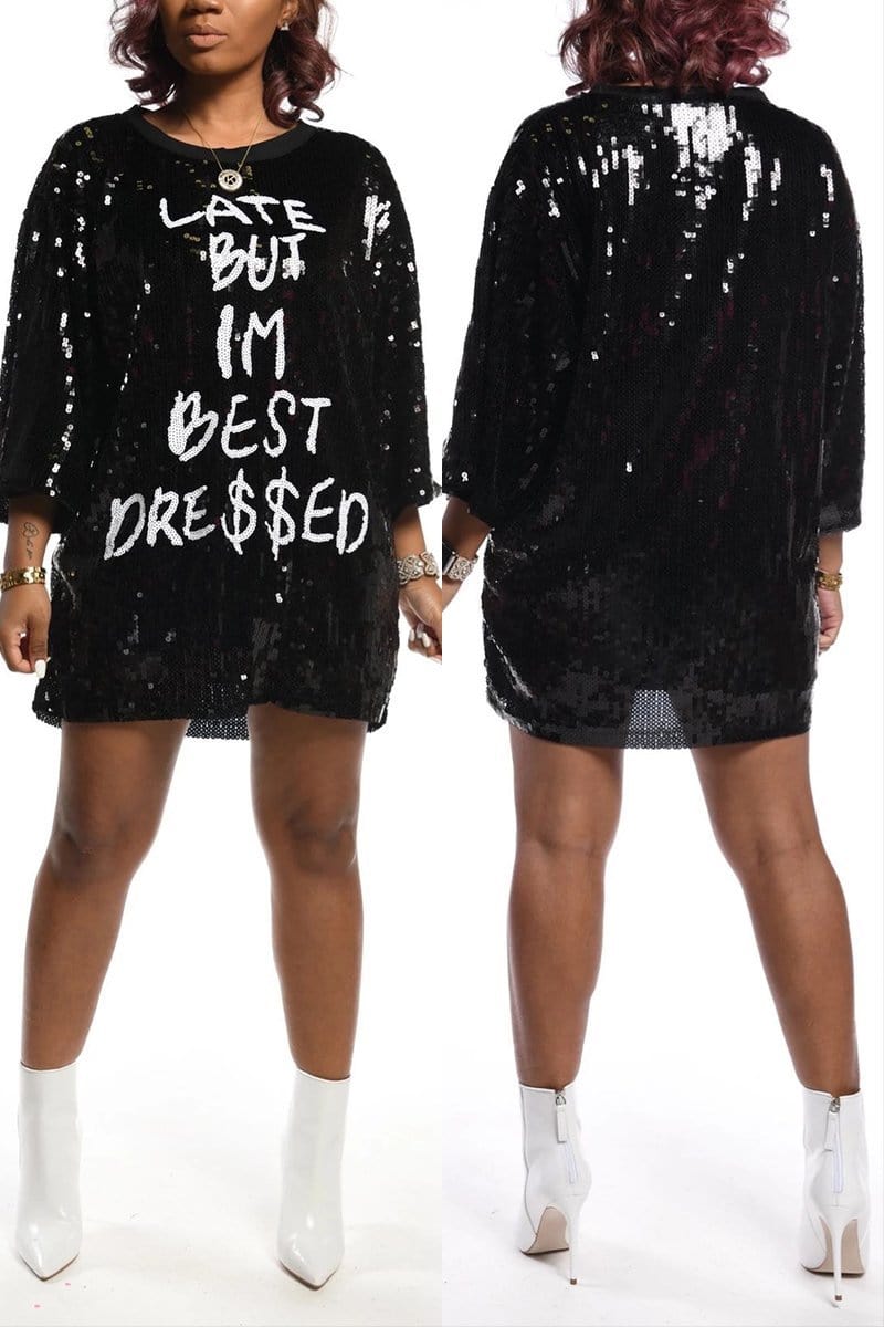 casual loose letter sequins dress