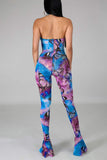 sexy backless slim print jumpsuits