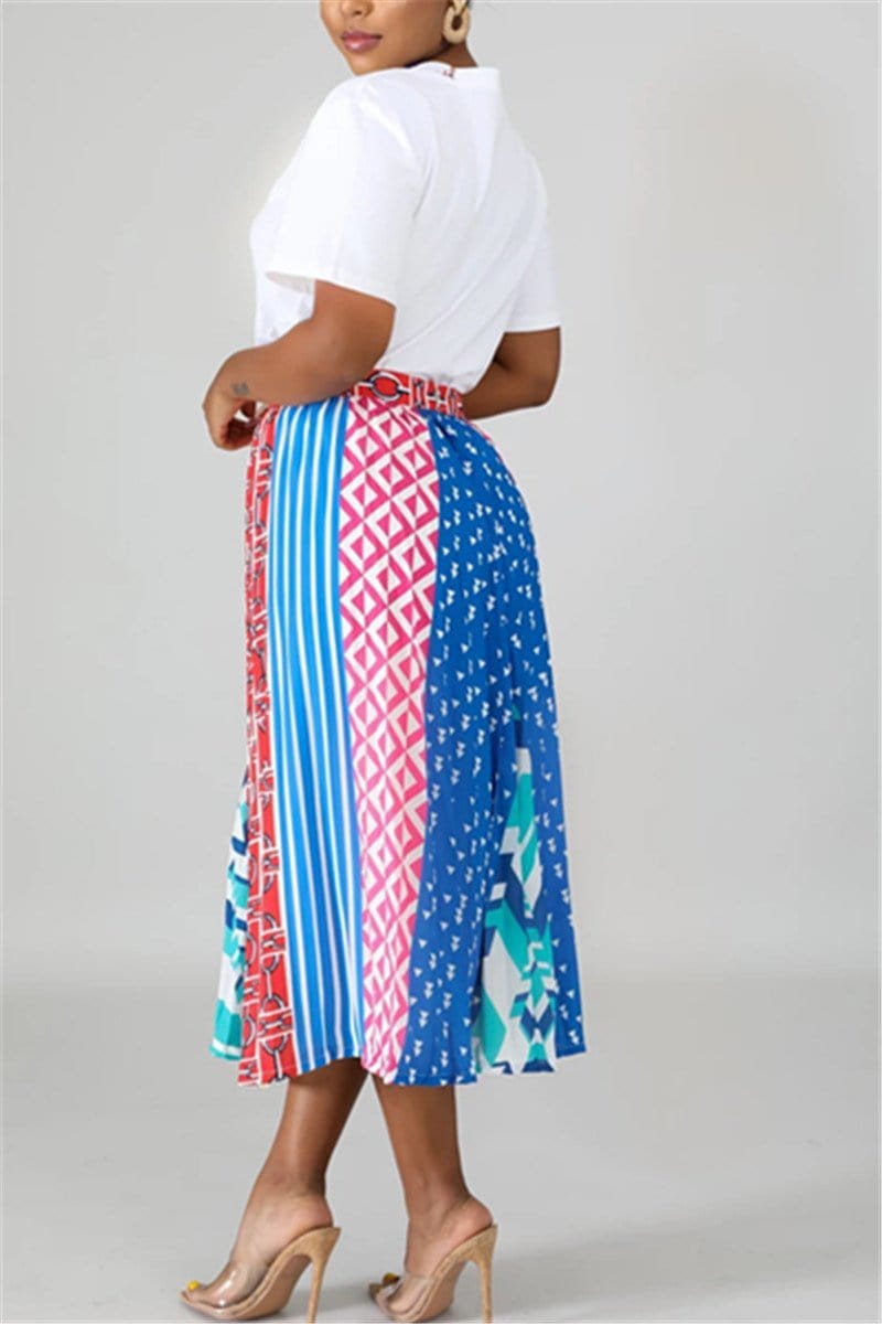 multicolor printed pleated skirt