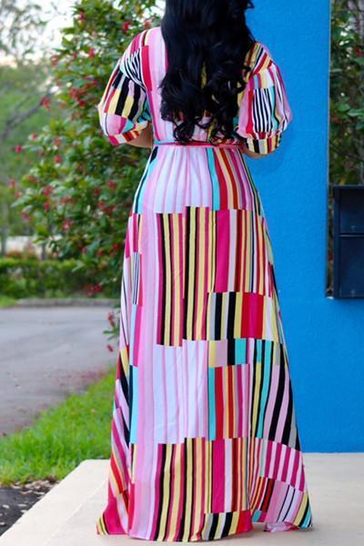 multicolor striped bohemian maxi dress