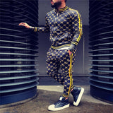 3d colorful plaid men sport zipper tracksuit set