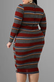 round neck long sleeve striped dress