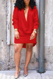 short long sleeve casual solid color deep v neck casual wear dress 1