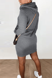 casual hood pocket long sleeve dress