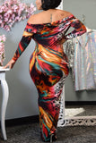 casual multicolor print long dress