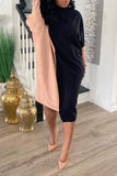 midi batwing sleeve casual patchwork high neck casual wear dress x1754