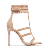 almond toe adjustable button hemp rope high heeled sandals