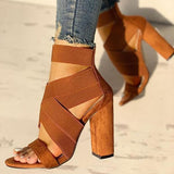 bandage crisscross chunky heeled sandals
