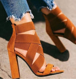 bandage crisscross chunky heeled sandals