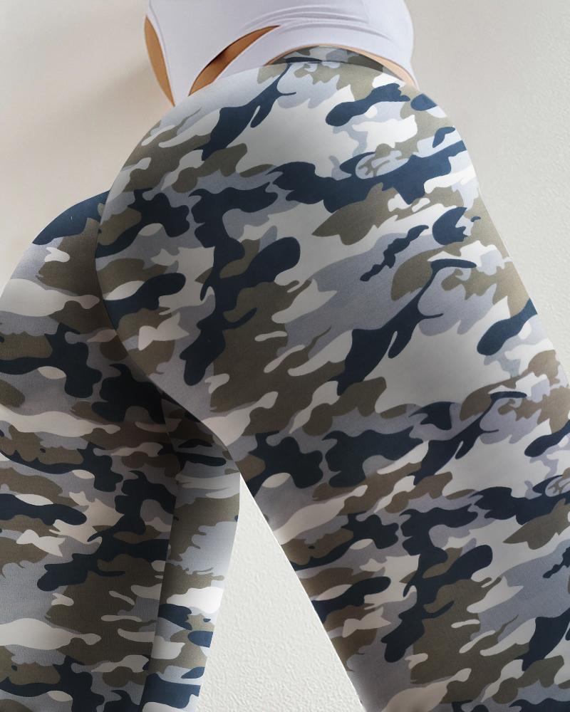 Butt Lifting Camouflage Print High Waist Yoga Pants Tummy Control Booty Leggings