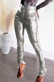 Fashion Casual Solid Slit Skinny Mid Waist Pencil Trousers