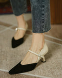 Pointed Toe Colorblock Suede Patch Buckled Heels
