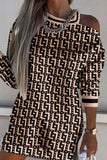 Casual Print Hollowed Out Patchwork O Neck Long Sleeve Dresses