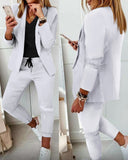 Lapel Neck Blazer Coat & Drawstring Pants Set