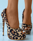 Cheetah Print Peep Toe Suede Platform Stiletto Heels