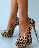 Cheetah Print Peep Toe Suede Platform Stiletto Heels
