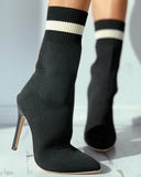 Letter Strap Colorblock Pointed Toe Stiletto Heel Boots