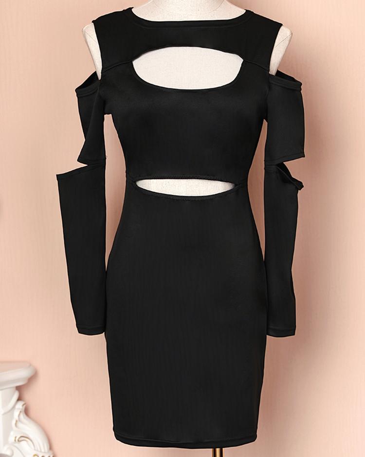 Black Cut Out Cold Shoulder Bodycon Dress