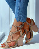 Snakeskin Ankle Buckled Cut Out Chunky Heeled Sandals