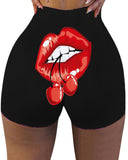 Lip Heart Print High Waist Butt Lifting Yoga Shorts