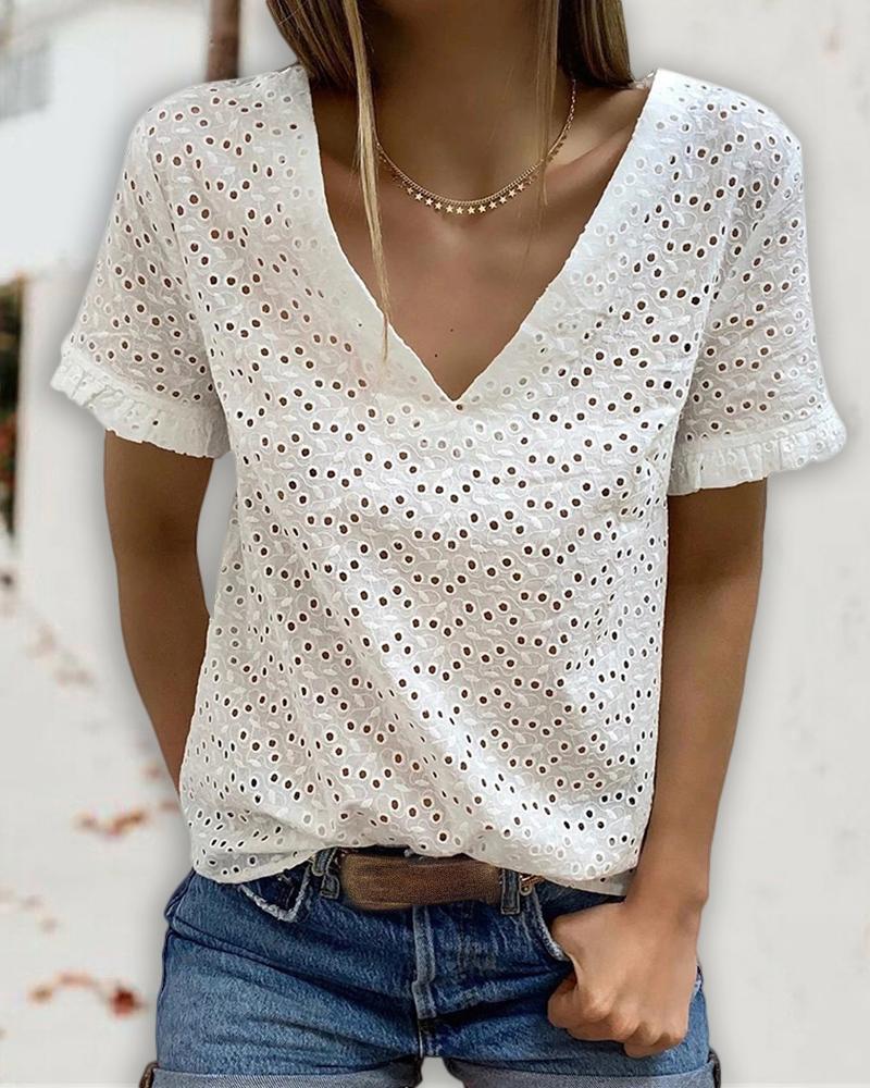 Eyelet Embroidery Backless Tied Detail T shirt