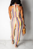 fashion casual striped print jumpsuit