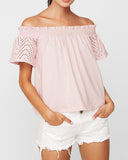 Solid Shirring Off Shoulder Hollow Out Top