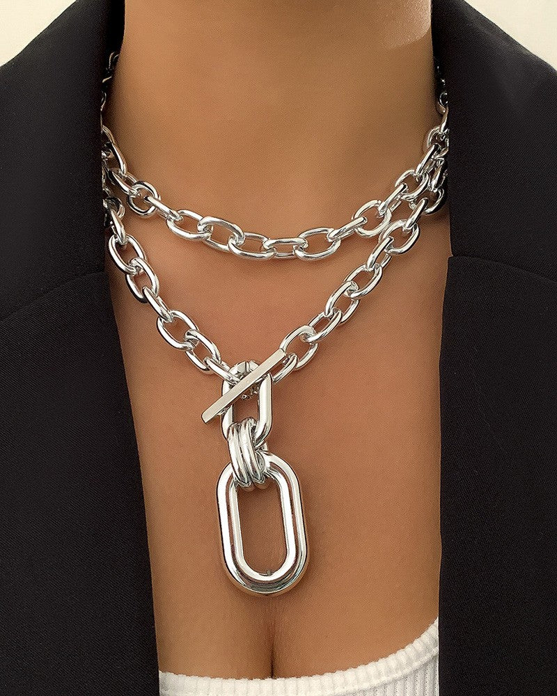 Square Shaped Layered Chain Necklace