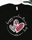 Valentine's Day Heart Plaid Print Short Sleeve Top