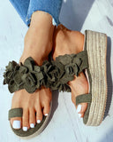 Floral Pattern Toe Ring Flatform Espadrille Slipper