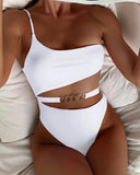 One Shoulder Multi O Ring Cutout One Pice Swimsuit