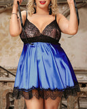 Plus Size Contrast Lace Babydoll With Eye Mask