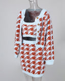 Houndstooth Print Crop Top & Skirt Set With Lantern Sleeve Cardigan