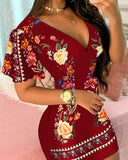 Ruffles Sleeve Floral Print Bodycon Dress