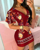 Ruffles Sleeve Floral Print Bodycon Dress