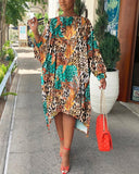 Baroque Leopard Print Long Sleeve Dress