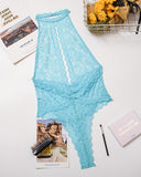 Crochet Lace Sheer Mesh Cut Out Halter Teddy