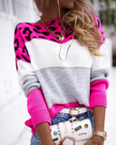 Leopard Patch Colorblock Long Sleeve Sweater