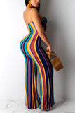 fashion casual tube top striped jumpsuit