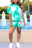 casual cute sports tie dyed shorts set