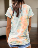 V neck Tie Dye Print Casual T shirt