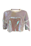 sexy sleeves sequins transparent color top