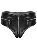 Crotchless Zipper Decor PU Leather Panty